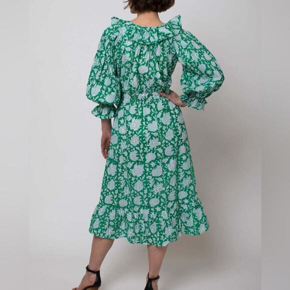 Mille Resort & Travel June Block Floral Print Midi Dress Puff Sleeves NWOT Sz S - Picture 2 of 13